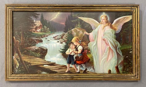 Vintage Guardian Angel Protecting Children Print