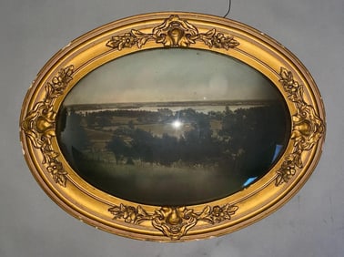 Antique Oval Bubble Glass Landscape Photograph Print