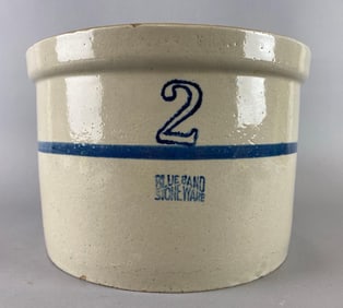 Antique Blue Band Stoneware No. 2 Butter Crock