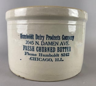 Antique Stoneware 20 Pound Advertising Humboldt Dairy Product Company Butter Crock