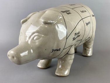 Antique Stoneware Butchers Cut Chart Piggy Bank