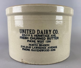 Antique Stoneware 20 Pound Advertising United Dairy Co Butter Crock