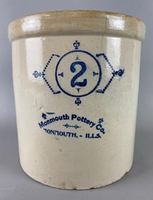 Antique Monmouth Pottery Co Stoneware 2 Gallon Crock