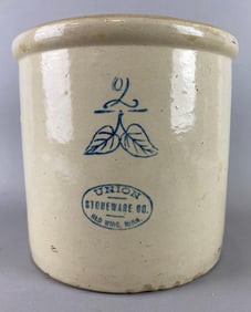 Antique Redwing Stoneware 2 Gallon Crock