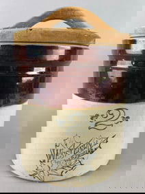 Antique Western Stoneware 2 Gallon Crock with Lid