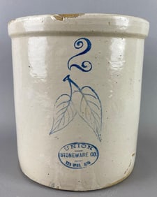 Antique Redwing Stoneware 2 Gallon Crock