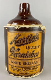 Antique Stoneware 1 Gallon Advertising Martins Varnishes Jug