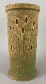 Antique Redwing Stoneware Cattail Vase