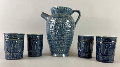 Group of 5 Robinson Ransbottom Stoneware Lyre player in the Garden Items