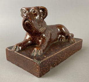 Antique Salt Glazed Stoneware Boxer Dog Statue