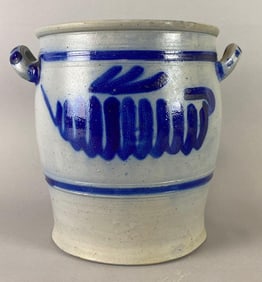 German Stoneware 5 Liter Crock With Cobalt Design