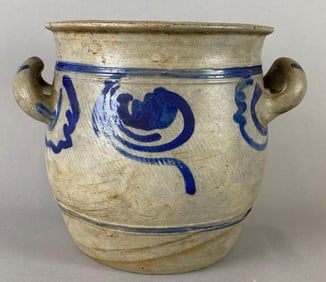 German Stoneware 3 Liter Crock With Cobalt Design
