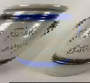 Personalized German Stoneware Salt Glaze Crock Witch Cobalt Design