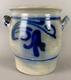 German Stoneware 3 Liter Crock With Cobalt Design