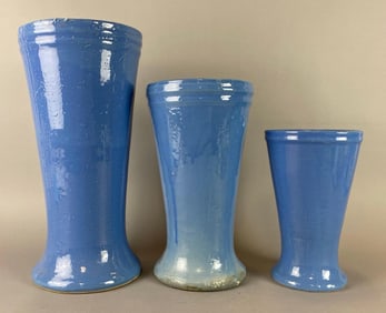 Group of 3 Uhl Pottery Blue Stoneware Vases