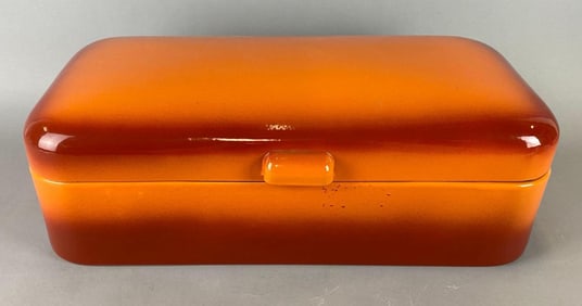 Vintage Enamelware Orange Bread Box