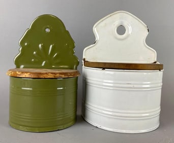 Group of 2 Vintage Enamelware Salt Boxes