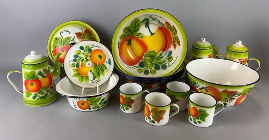 Group of Vintage Enamelware Fall Harvest Kitchen Items