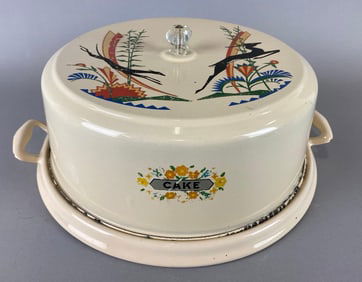 Vintage Cream City Enamelware Art Deco Dog and Gazelle Covered Cake Platter