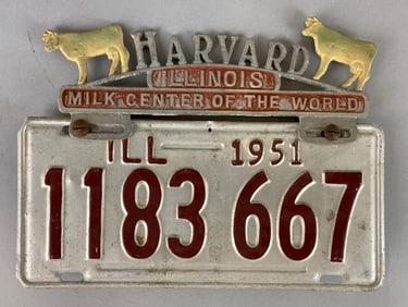 Vintage 1951 Illinois License Plate and Topper
