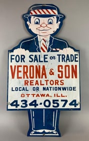 Vintage Ottawa, Illinois Verona and Son Realtor Metal Advertising Sign
