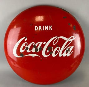 Vintage Coca-Cola Advertising Porcelain Button Sign