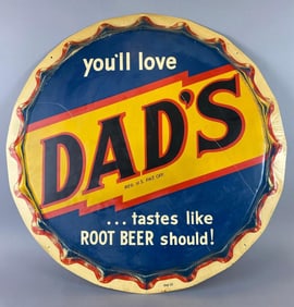 Vintage Dads Root Beer Advertising Metal Bottle Cap Sign
