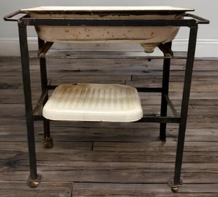 Vintage Enamel Steel Garden Sink and Cart