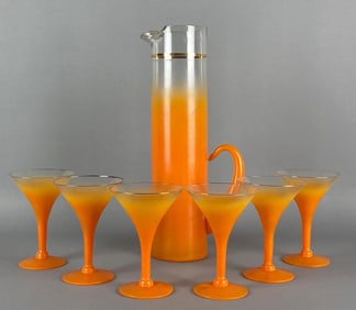 Vintage Blendo MCM Orange Glass Martini Set