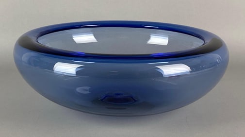Holmegaard Signed Per Lutken Sapphire Blue Art Glass Bowl
