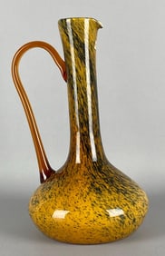 Italian Amber Yellow Tortoise Shell Cased Art Glass Ewer
