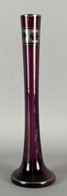 Rose Silver Overlay Amethyst Glass Flute