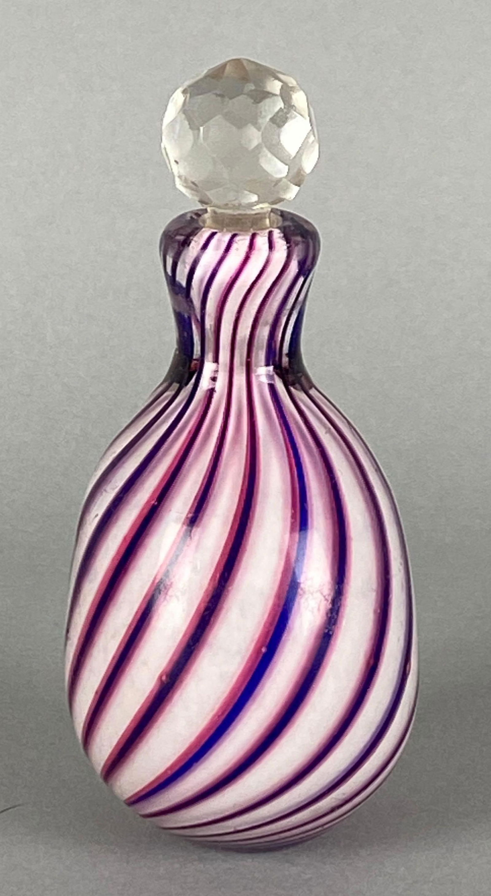 Antique Blue Red Swirl Cased Glass Perfume Bottle (1 of 4)