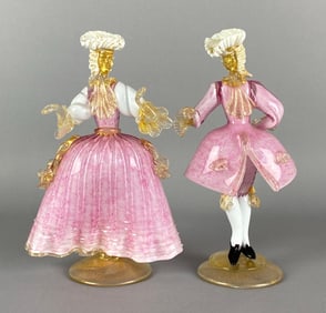 Pair of Murano Art Glass Victorian Figurines