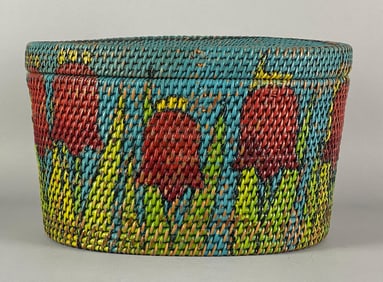 Vintage Hand Woven Tulip Motif Basket
