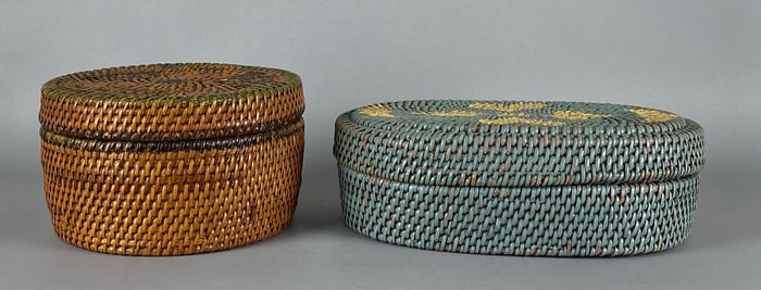Group of 2 Hand Woven Painted Baskets