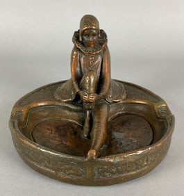 Art Nouveau Cast Bronze Seated Harlequin Ashtray