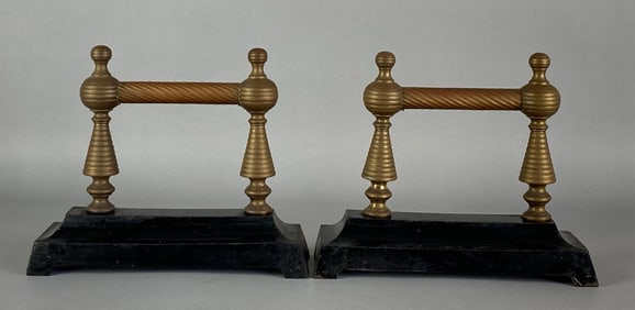 Antique Cast Iron and Brass Fireplace Andirons