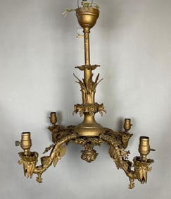 Antique Brass Ornate Floral 4 Arm Chandelier