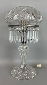 Antique American Brilliant Cut Glass Lamp with Crystals