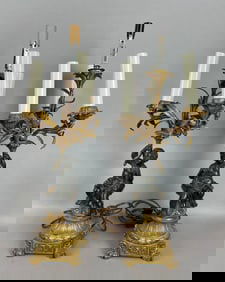 Pair of Antique Bronze Cherubic Candelabra Lamps