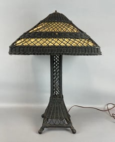 Antique Wicker Eiffel Tower Style Table Lamp