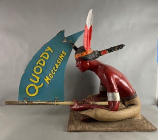 Quoddy Moccasins Native American Plaster Advertising Store Figure