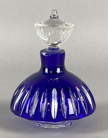 Cobalt Cut to Clear Crystal Perfume Bottle with Clear Crystal Stopper