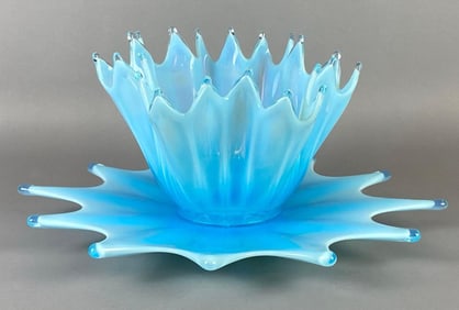 Fostoria Heirloom Blue Opalescent Art Glass Bowl and Base