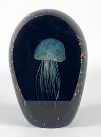 Jellyfish Gold Flake Black Art Glass Paperweight