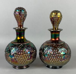Group of 2 Grape and Cable Amethyst Carnival Glass Bottles