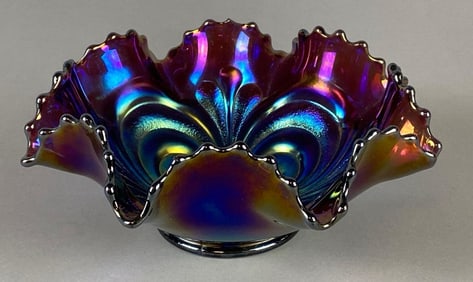 Iridescent Amethyst Carnival Glass Bowl