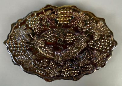 Grape and Cable Amethyst Carnival Glass Dresser Tray