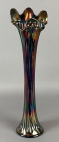 Iridescent Cobalt Swung Carnival Glass Vase